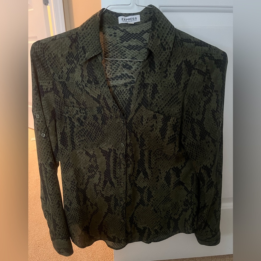 Express Green and Black Reptile Print Shirt